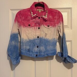 Custom made Forever 21 Pink white and blue Denim Jacket size S